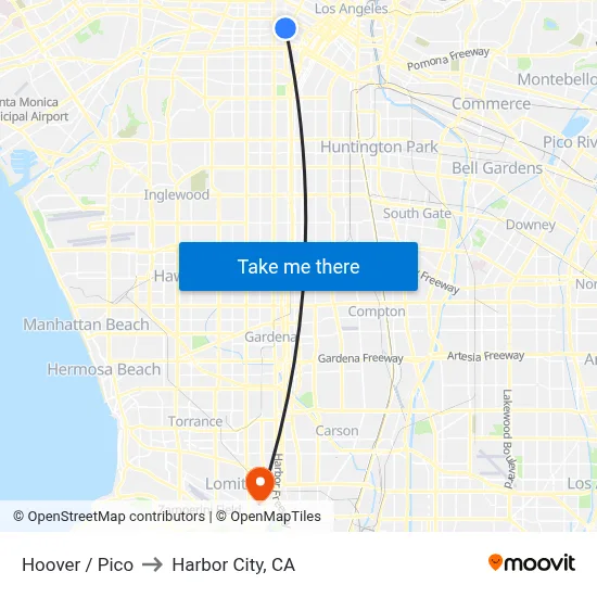 Hoover / Pico to Harbor City, CA map