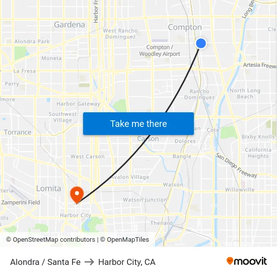 Alondra / Santa Fe to Harbor City, CA map