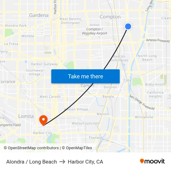 Alondra / Long Beach to Harbor City, CA map