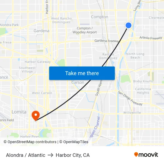 Alondra / Atlantic to Harbor City, CA map