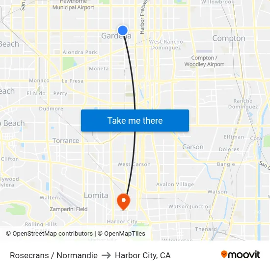Rosecrans / Normandie to Harbor City, CA map