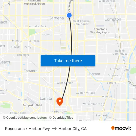 Rosecrans / Harbor Fwy to Harbor City, CA map