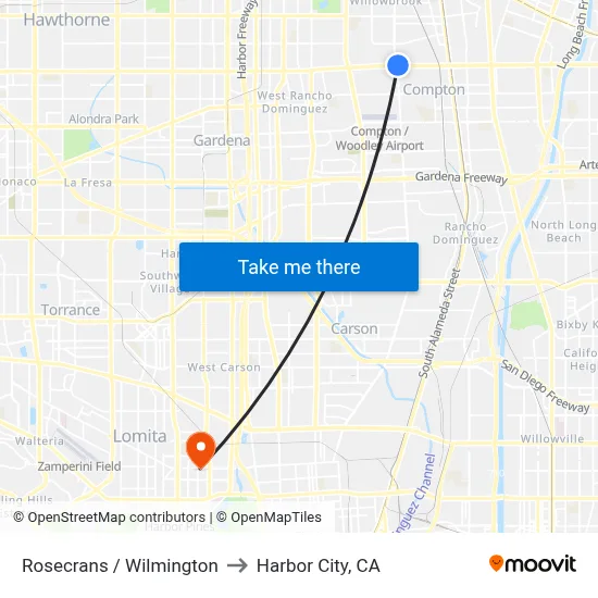 Rosecrans / Wilmington to Harbor City, CA map
