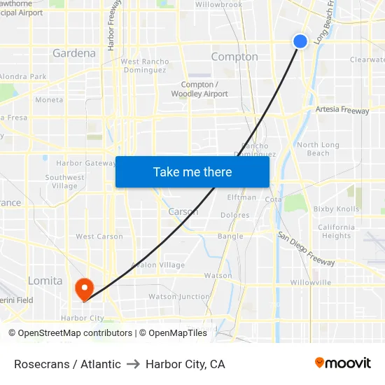 Rosecrans / Atlantic to Harbor City, CA map