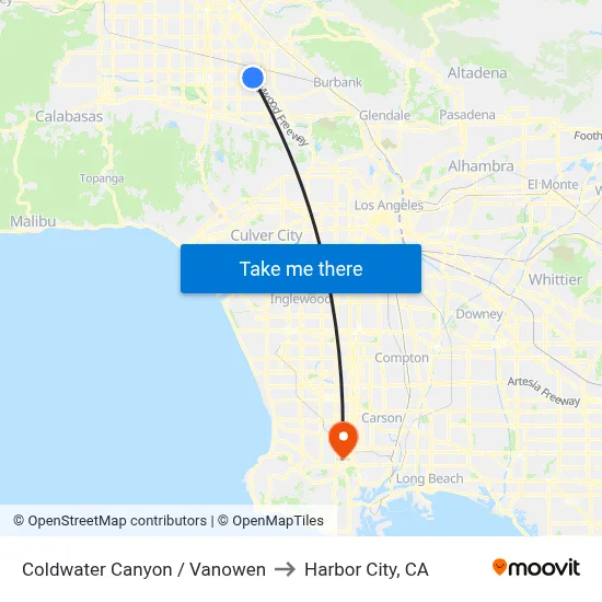 Coldwater Canyon / Vanowen to Harbor City, CA map