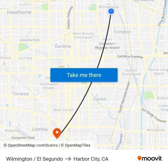 Wilmington / El Segundo to Harbor City, CA map