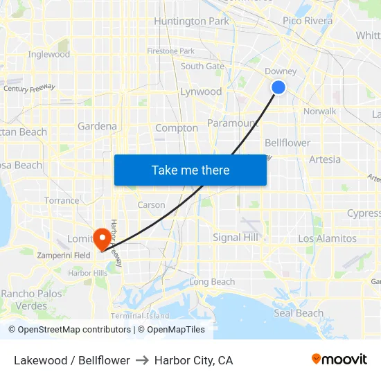 Lakewood / Bellflower to Harbor City, CA map