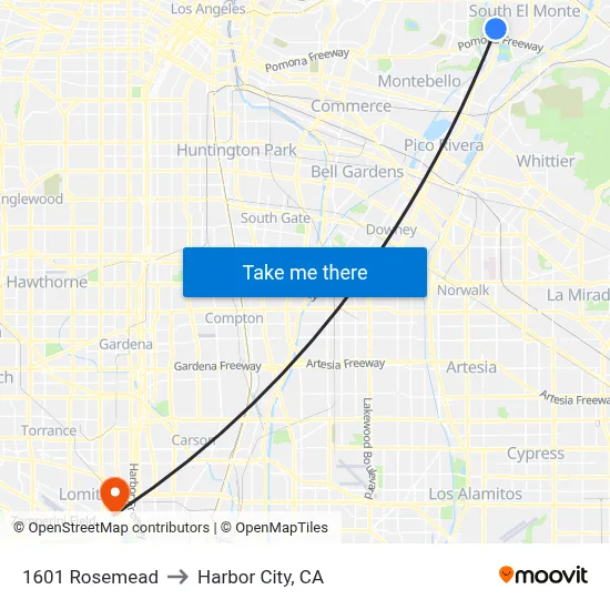 1601 Rosemead to Harbor City, CA map