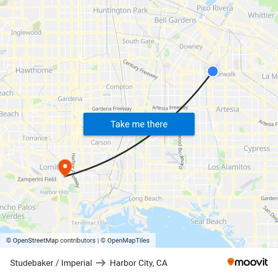 Studebaker / Imperial to Harbor City, CA map