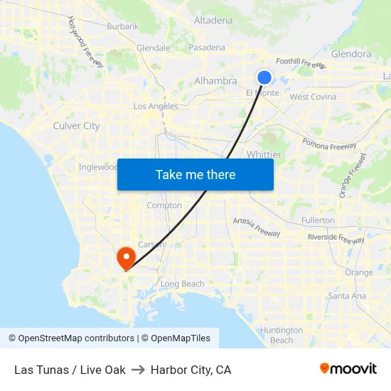 Las Tunas / Live Oak to Harbor City, CA map