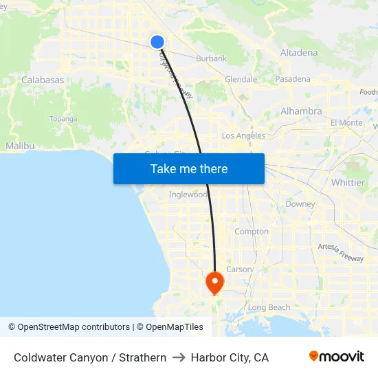 Coldwater Canyon / Strathern to Harbor City, CA map