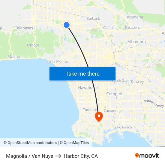 Magnolia / Van Nuys to Harbor City, CA map
