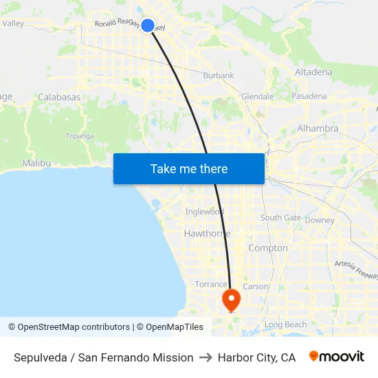 Sepulveda / San Fernando Mission to Harbor City, CA map