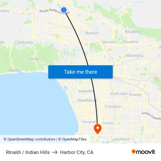 Rinaldi / Indian Hills to Harbor City, CA map