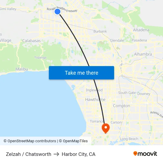 Zelzah / Chatsworth to Harbor City, CA map