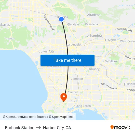 Burbank Station to Harbor City, CA map