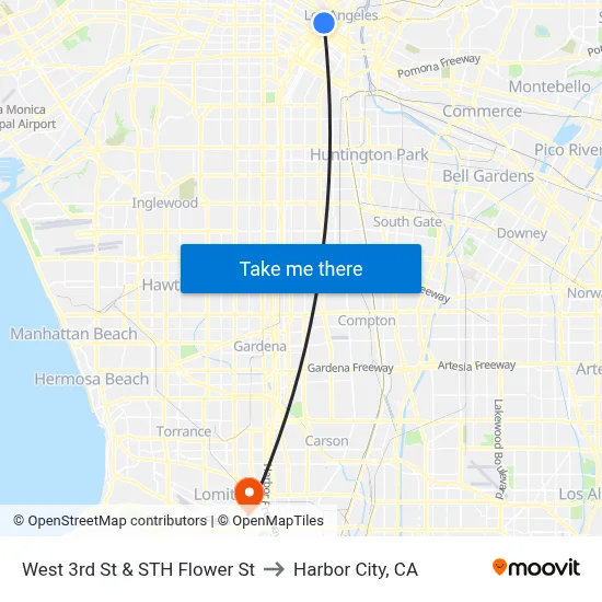 West 3rd St & STH Flower St to Harbor City, CA map