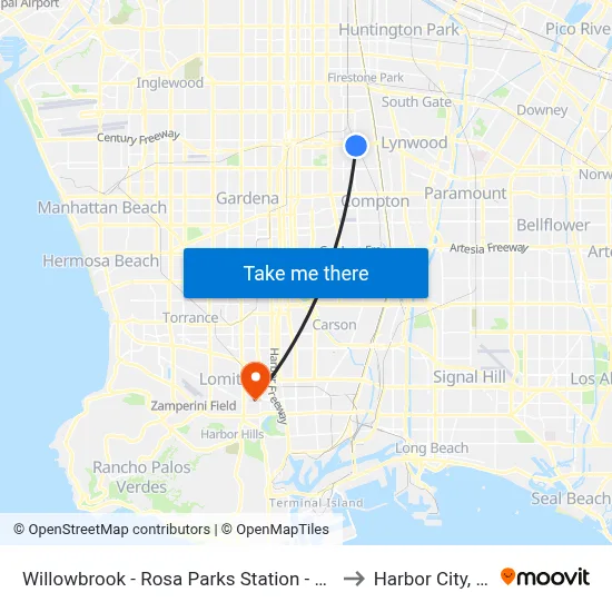 Willowbrook - Rosa Parks Station - West to Harbor City, CA map
