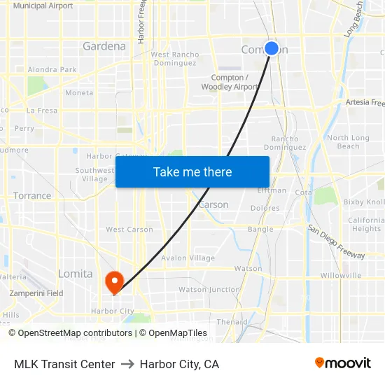 MLK Transit Center to Harbor City, CA map