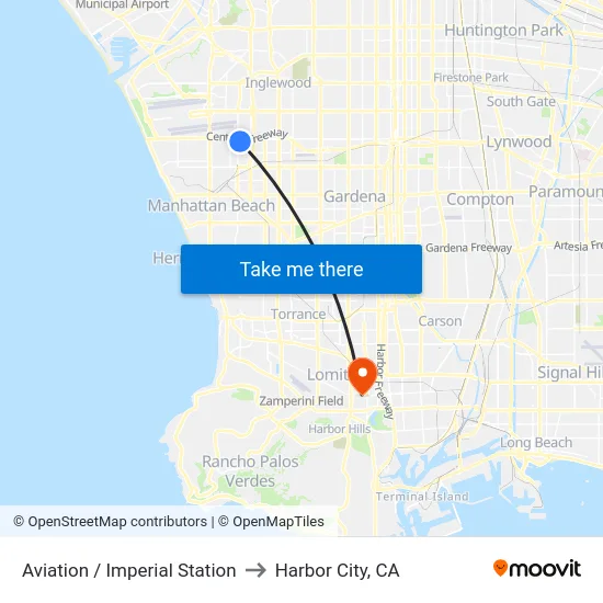 Aviation / Imperial Station to Harbor City, CA map