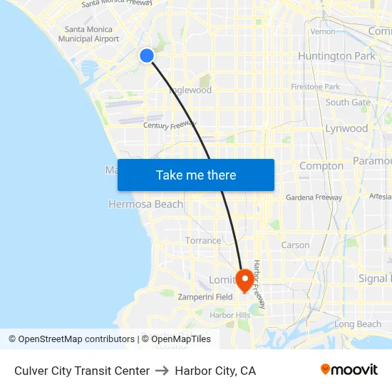 Culver City Transit Center to Harbor City, CA map
