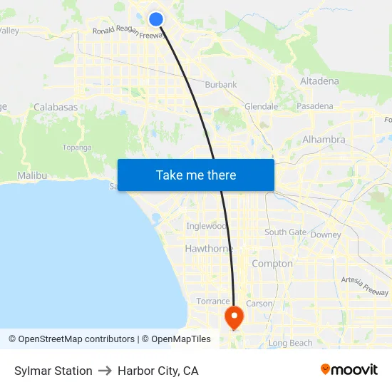 Sylmar Station to Harbor City, CA map