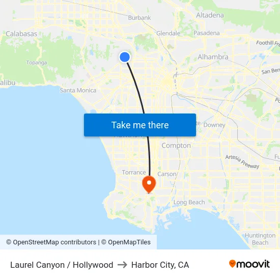 Laurel Canyon / Hollywood to Harbor City, CA map