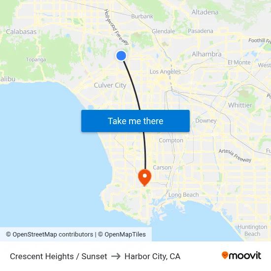 Crescent Heights / Sunset to Harbor City, CA map
