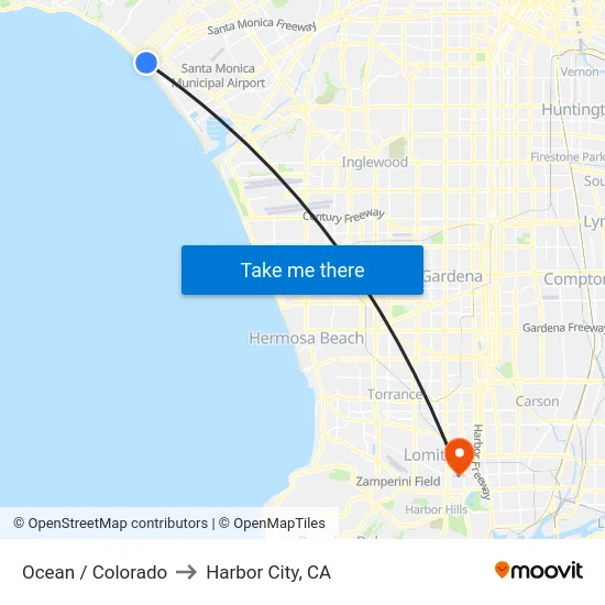 Ocean / Colorado to Harbor City, CA map
