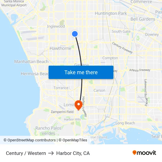 Century / Western to Harbor City, CA map