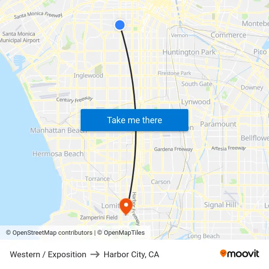 Western / Exposition to Harbor City, CA map