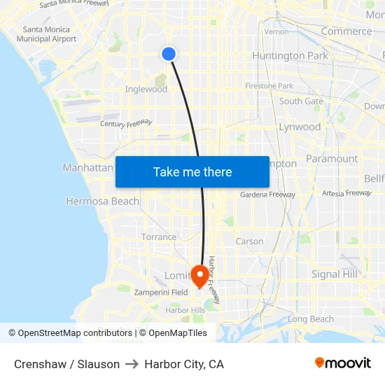 Crenshaw / Slauson to Harbor City, CA map