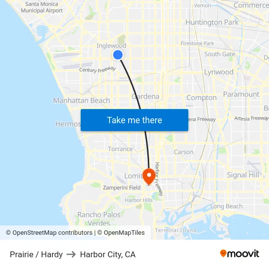 Prairie / Hardy to Harbor City, CA map