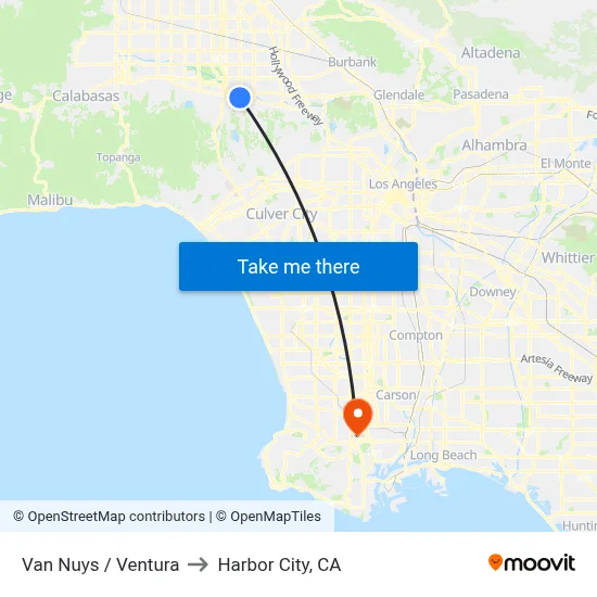 Van Nuys / Ventura to Harbor City, CA map