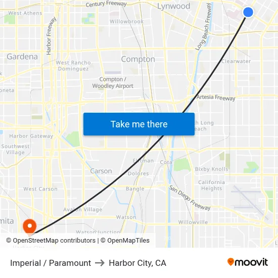 Imperial / Paramount to Harbor City, CA map