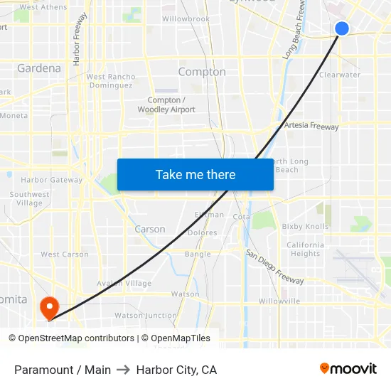 Paramount / Main to Harbor City, CA map