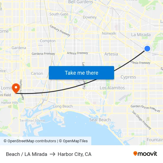 Beach / La Mirada to Harbor City, CA map