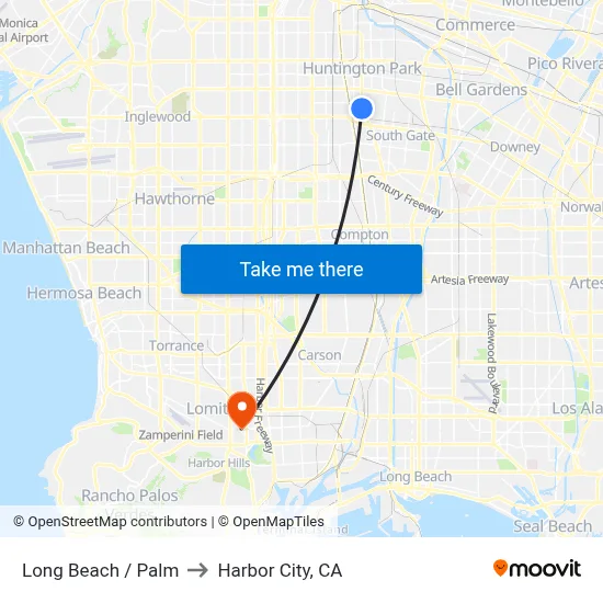 Long Beach / Palm to Harbor City, CA map