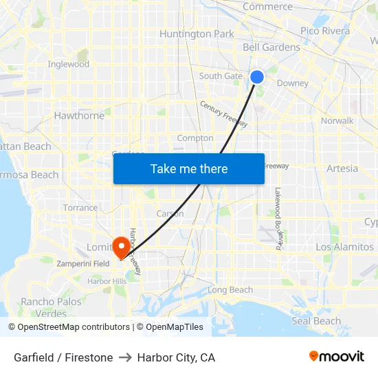 Garfield / Firestone to Harbor City, CA map