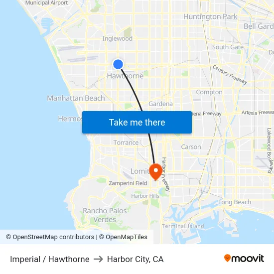 Imperial / Hawthorne to Harbor City, CA map
