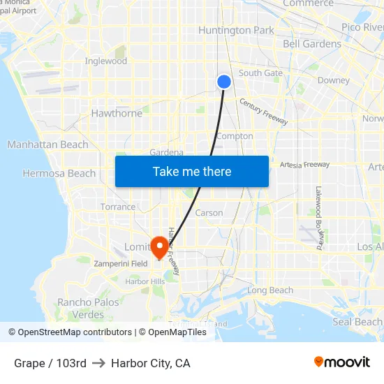 Grape / 103rd to Harbor City, CA map