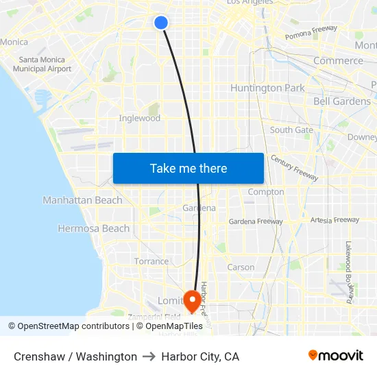 Crenshaw / Washington to Harbor City, CA map