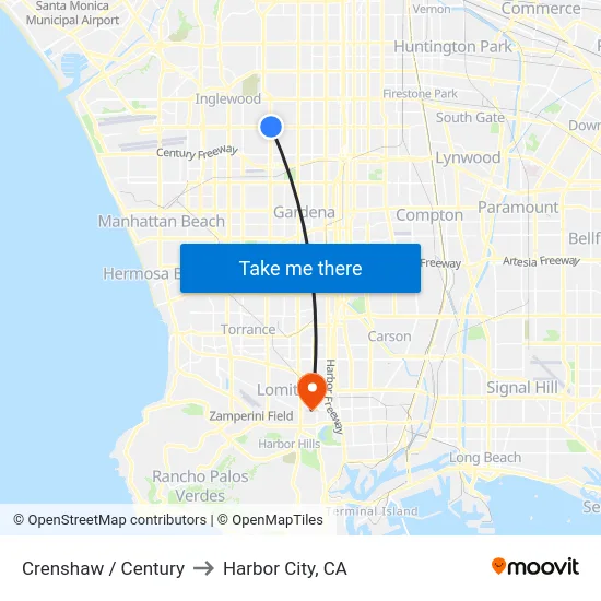Crenshaw / Century to Harbor City, CA map