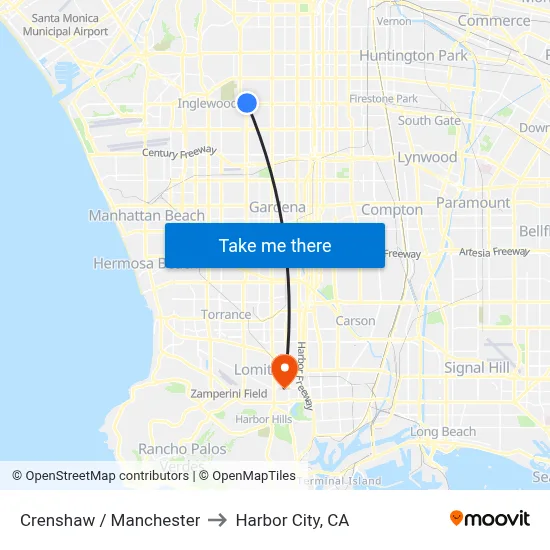 Crenshaw / Manchester to Harbor City, CA map