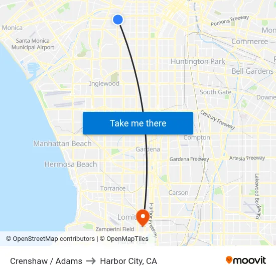 Crenshaw / Adams to Harbor City, CA map