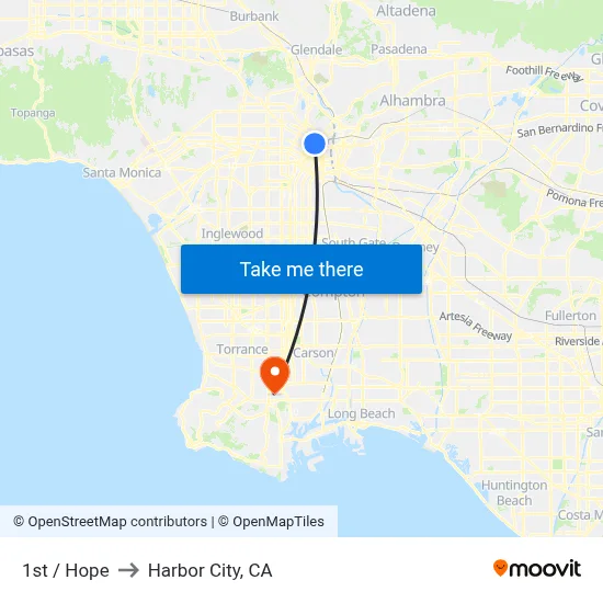 1st / Hope to Harbor City, CA map