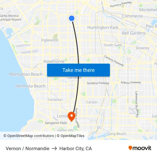 Vernon / Normandie to Harbor City, CA map