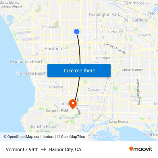 Vermont / 94th to Harbor City, CA map