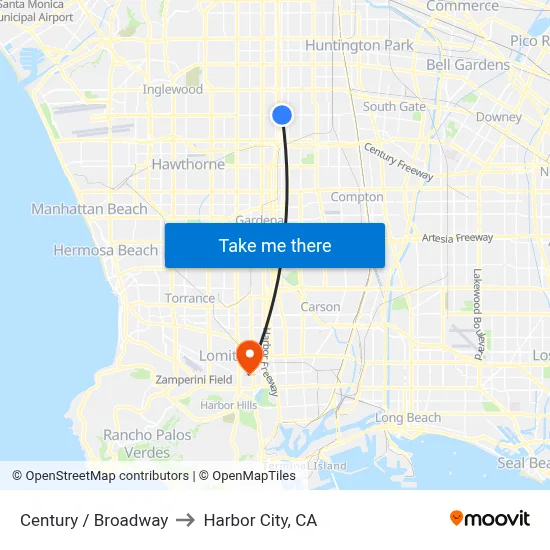 Century / Broadway to Harbor City, CA map