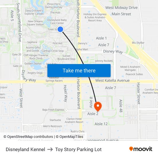 Disneyland Kennel to Toy Story Parking Lot map